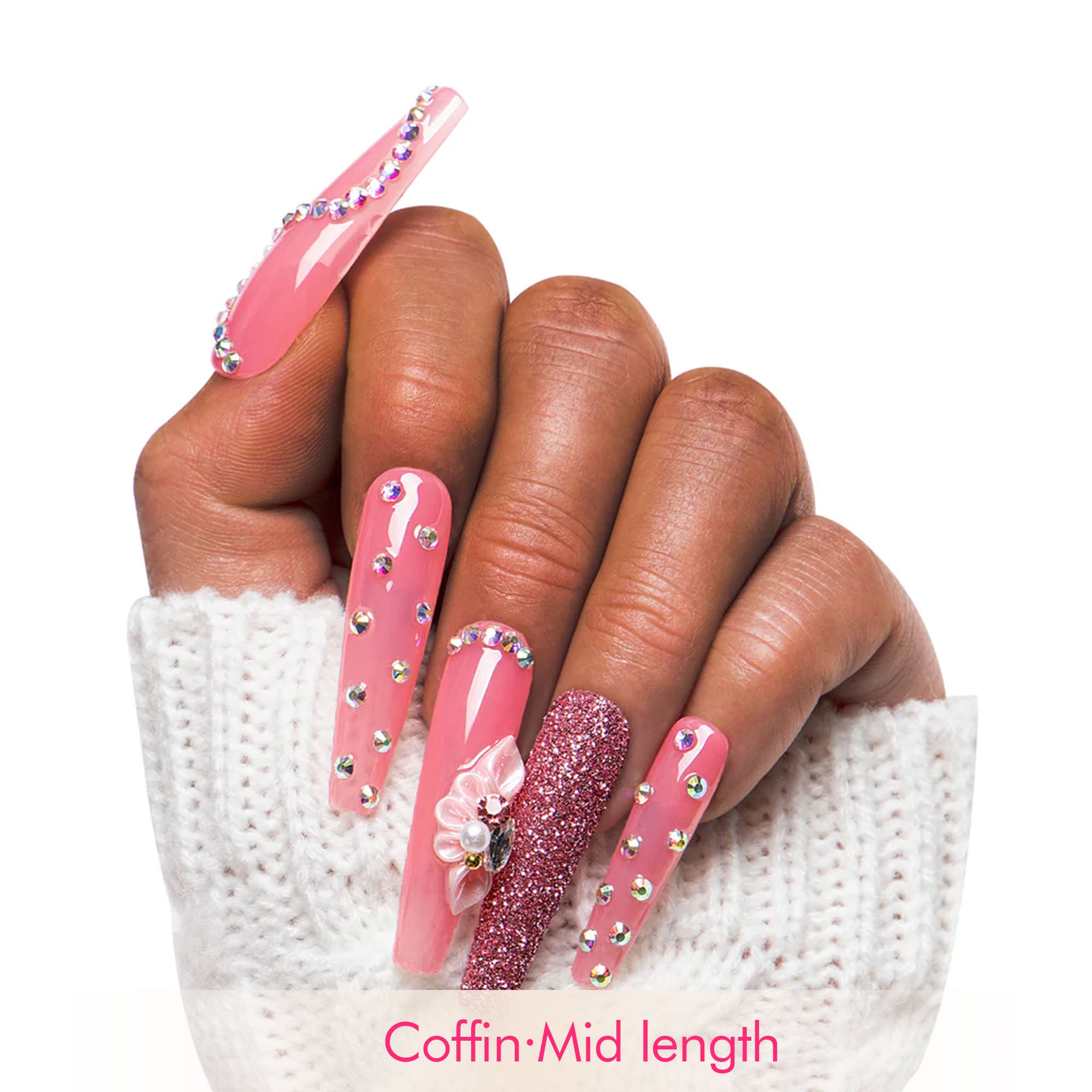 Shimmer Blossom Pink Handmade Nails H96