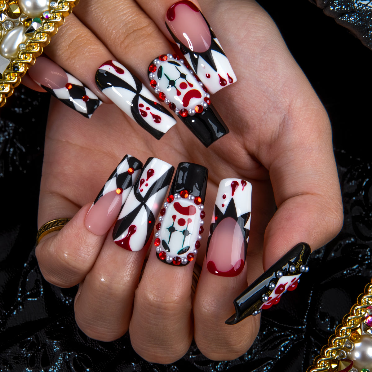 Crimson Masquerade Handmade Nails H961