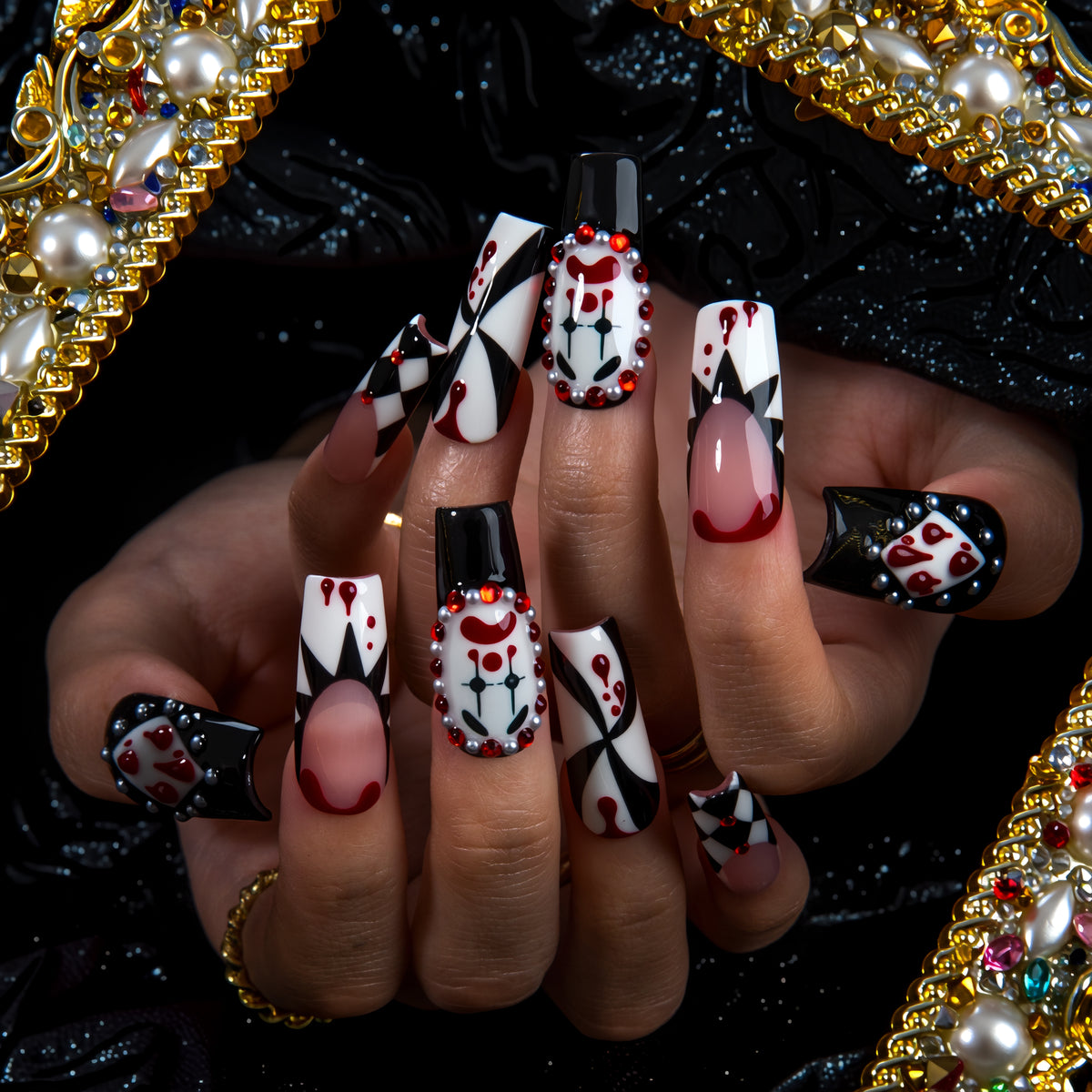 Crimson Masquerade Handmade Nails H961