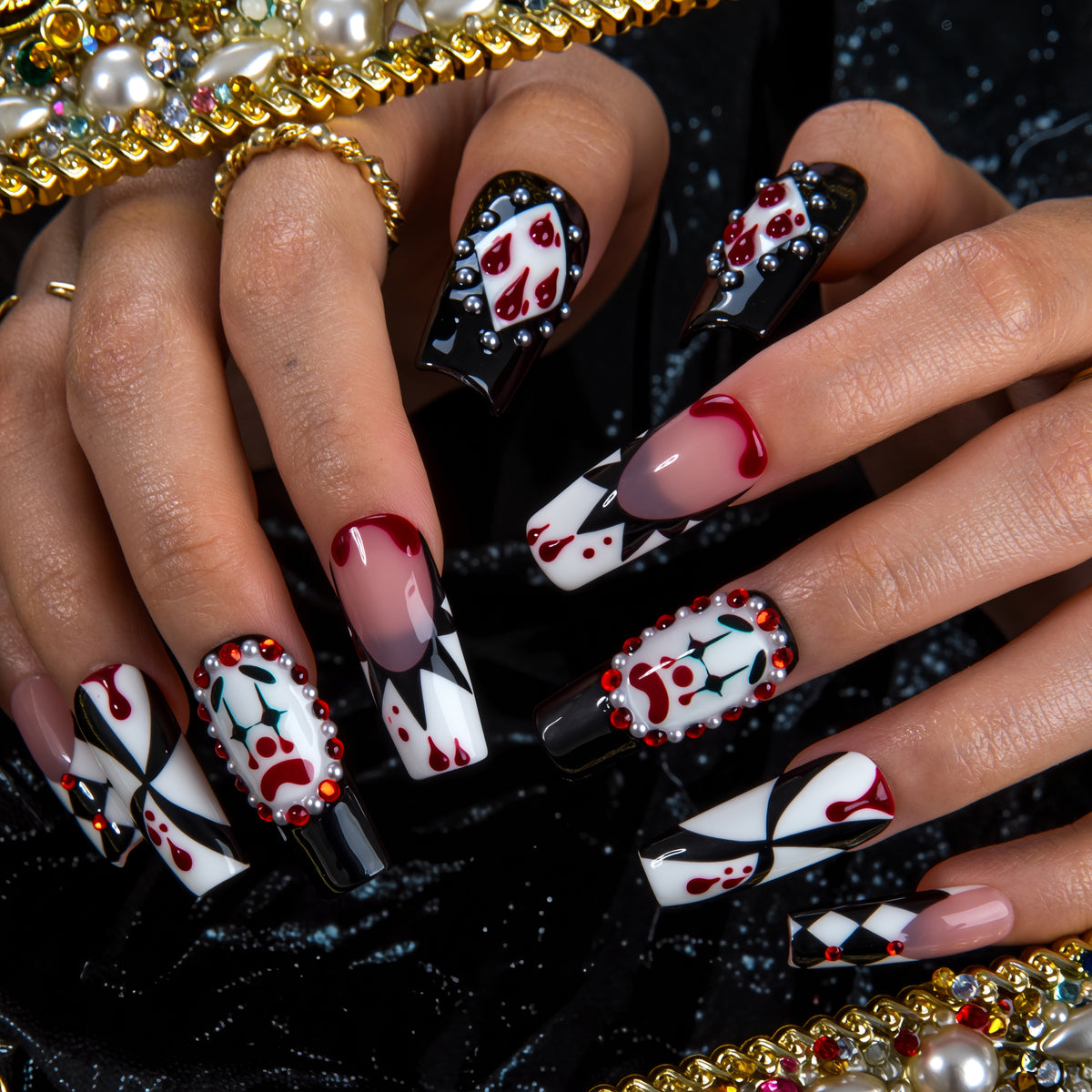 Crimson Masquerade Handmade Nails H961