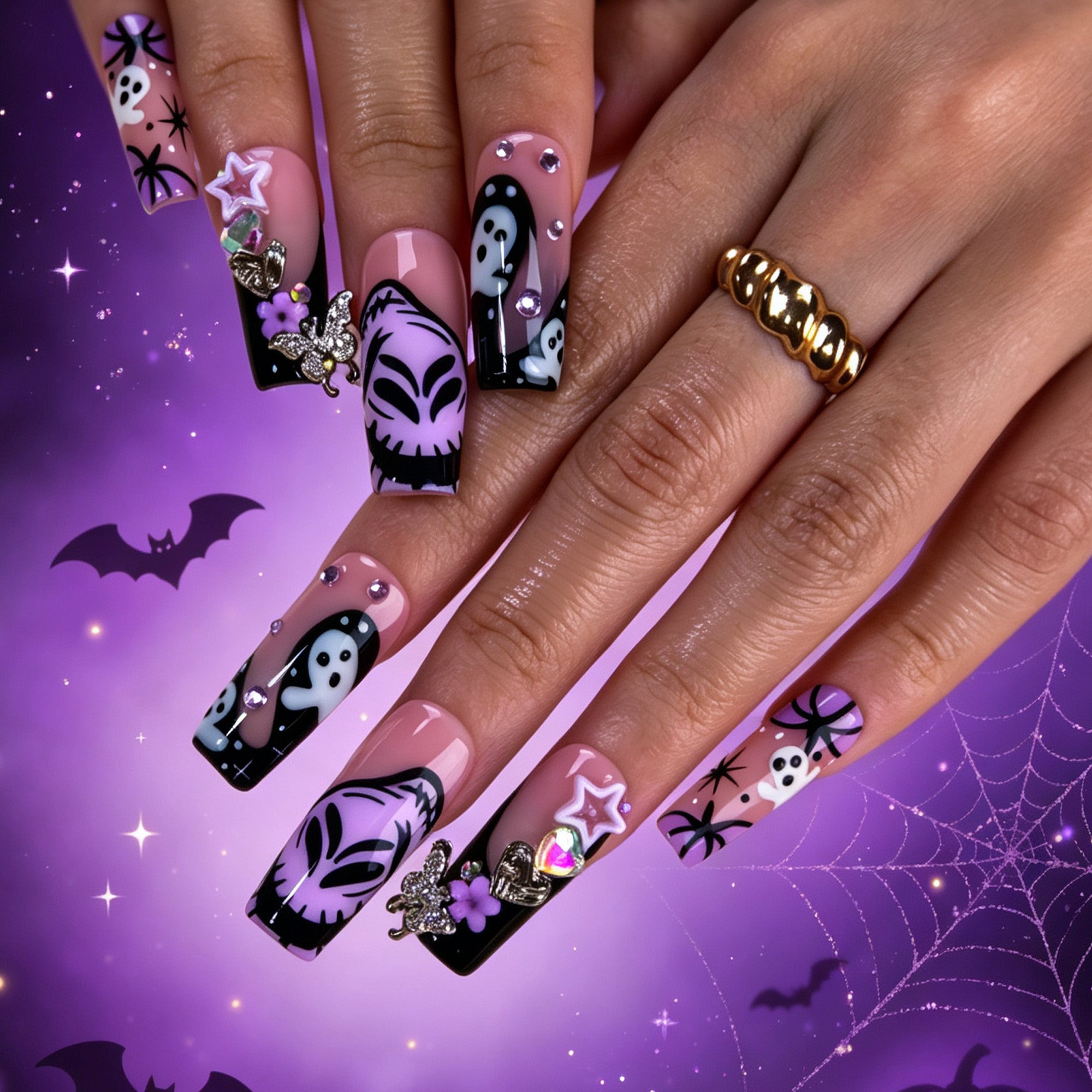 Midnight Lavender Handmade Nails H968