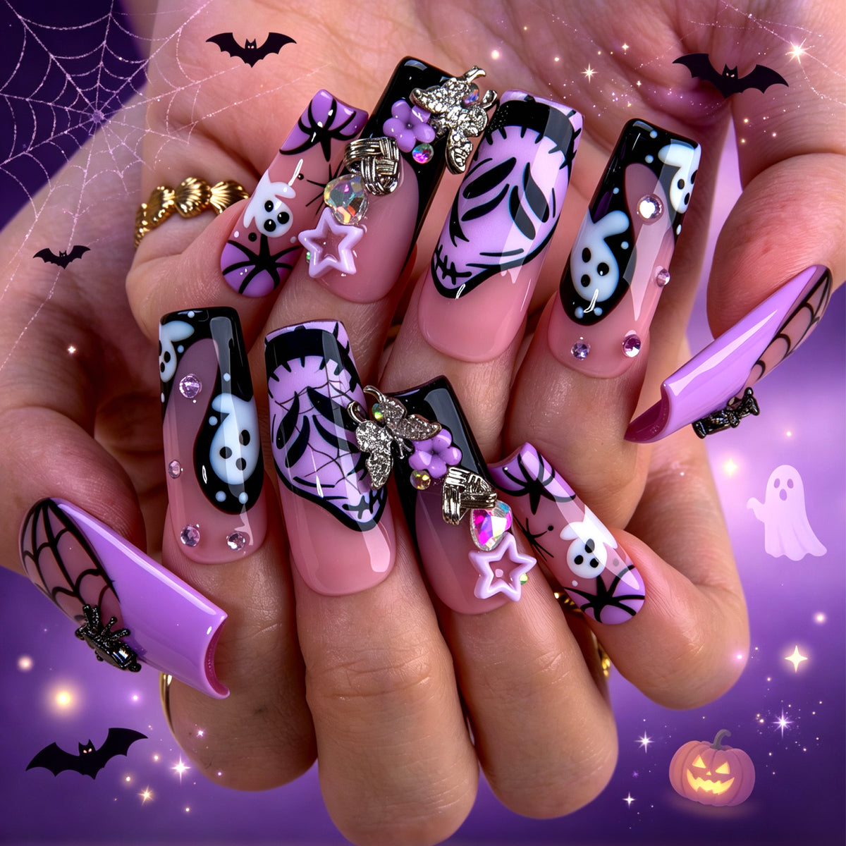 Midnight Lavender Handmade Nails H968