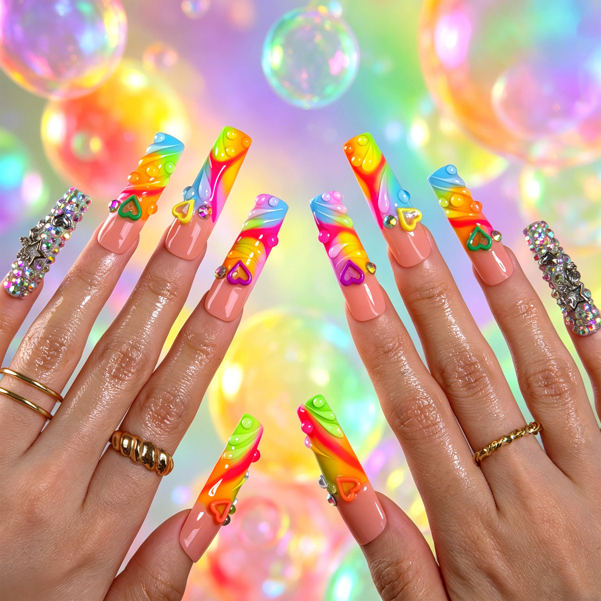 Neon Swirls Handmade Nails H972