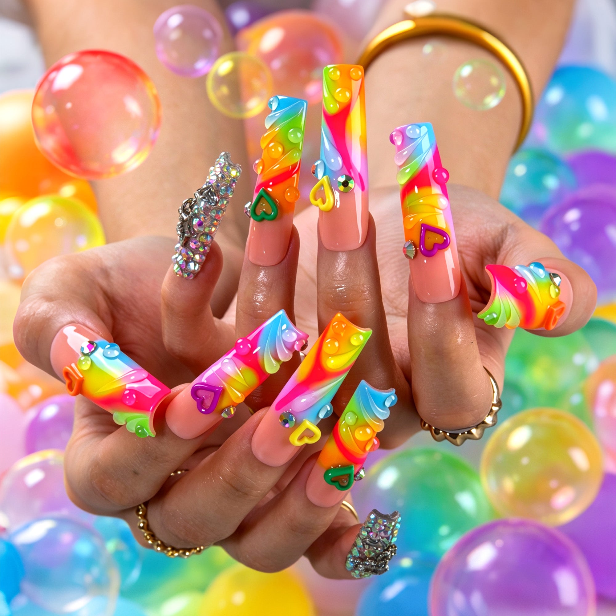 Neon Swirls Handmade Nails H972