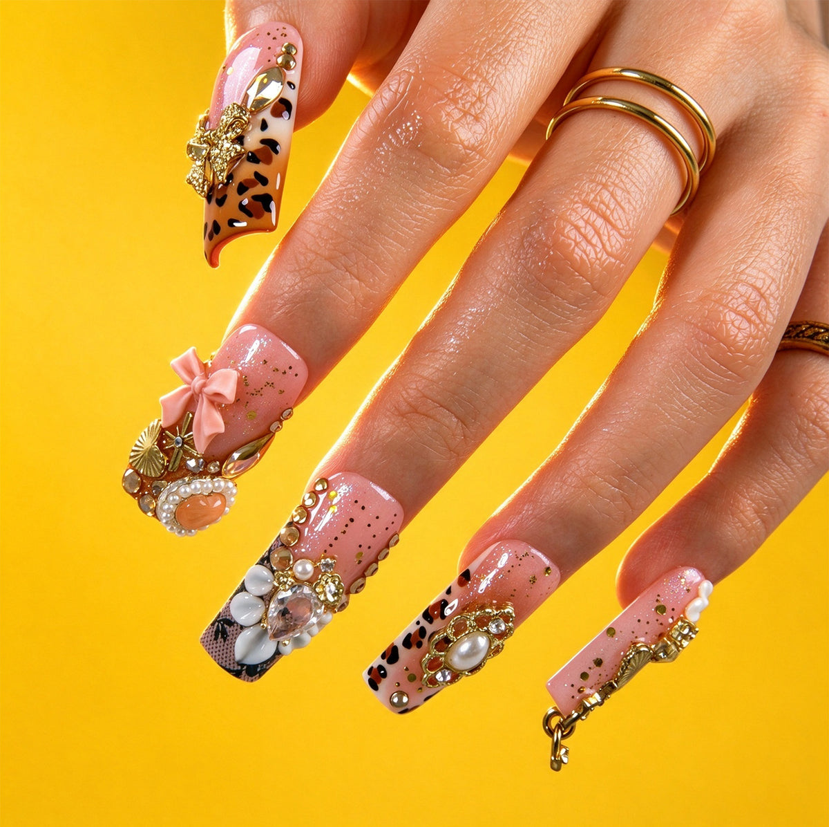 Golden Romance Handmade Nails H974
