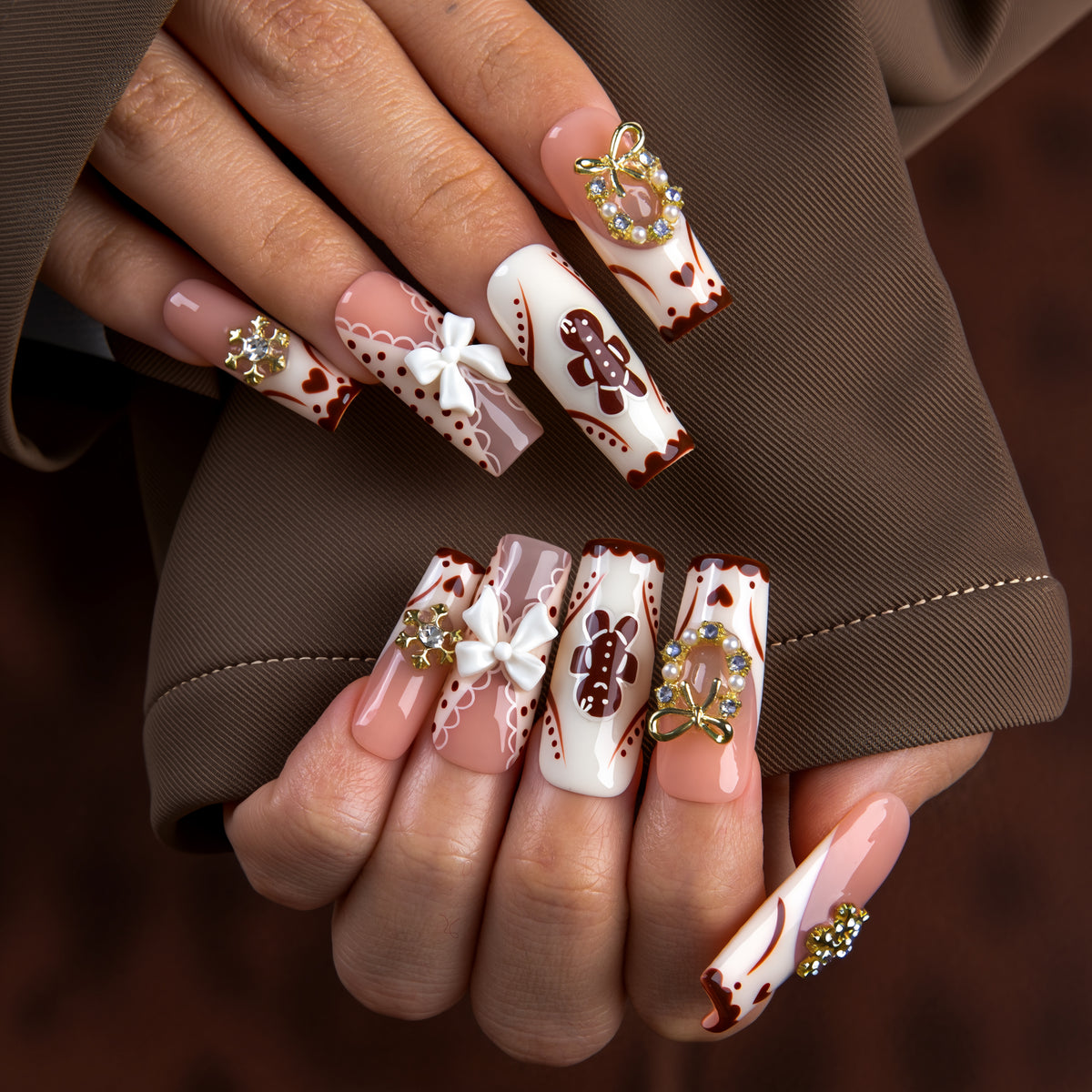 Gingerbread Charm Handmade Nails H997