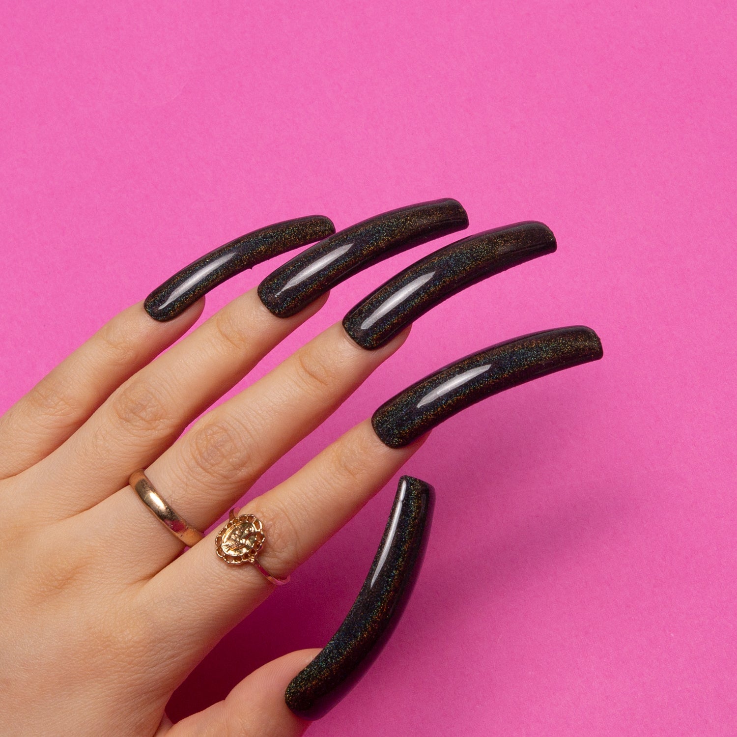 Mirror Black Handmade Curve Nails H9