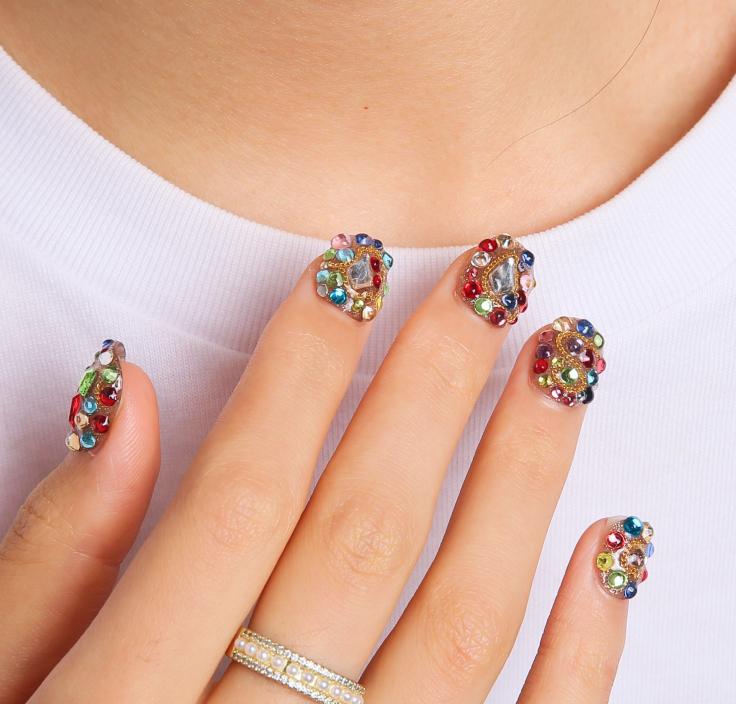 Rainbow Luxe Short Square Press on False Nails K21 RTS