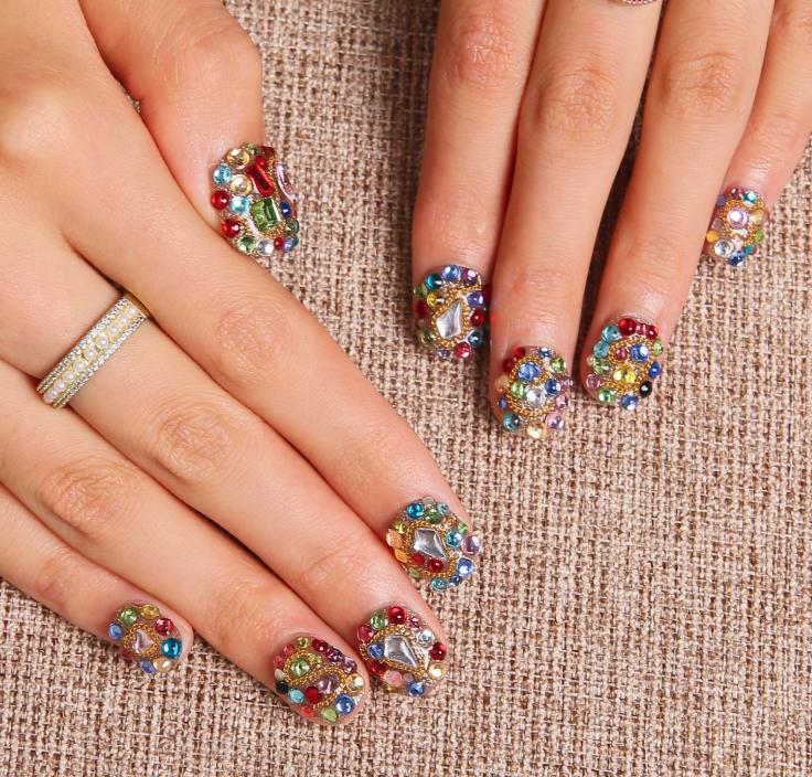 Rainbow Luxe Short Square Press on False Nails K21 RTS