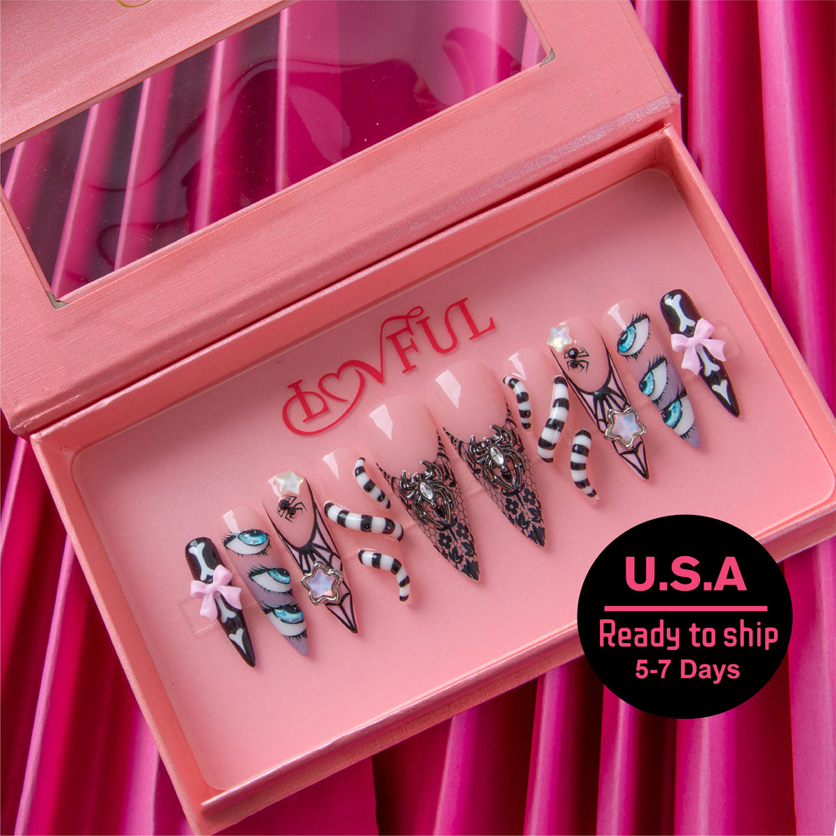 Dark Enchant Handmade Stiletto Nails H975 RTS