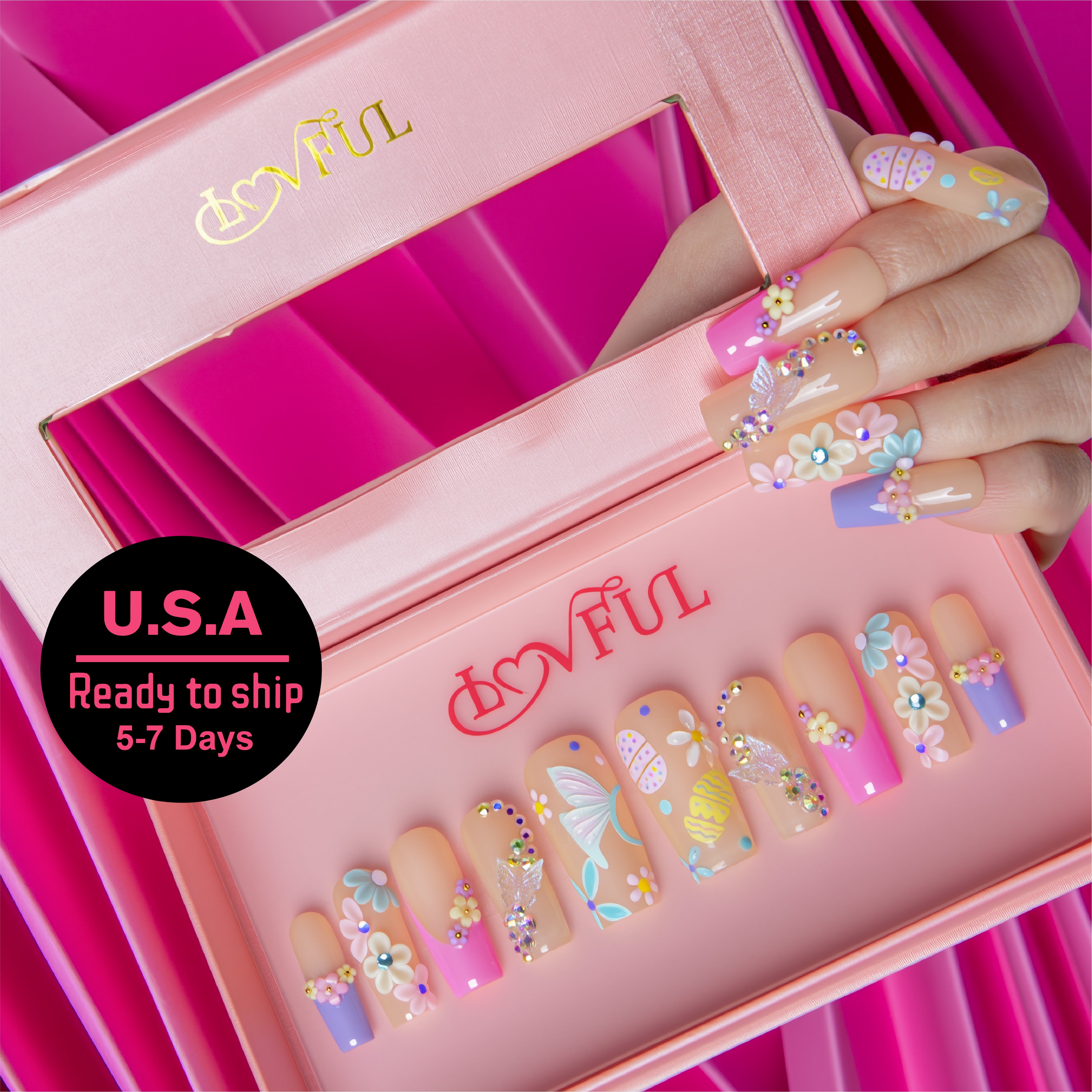 Hue Hoppers Handmade Square Nails H803 RTS