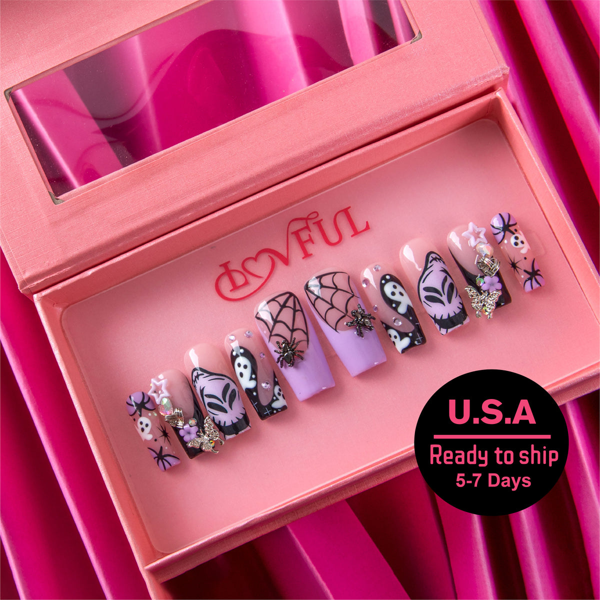 Midnight Lavender Handmade Square Nails H968 RTS