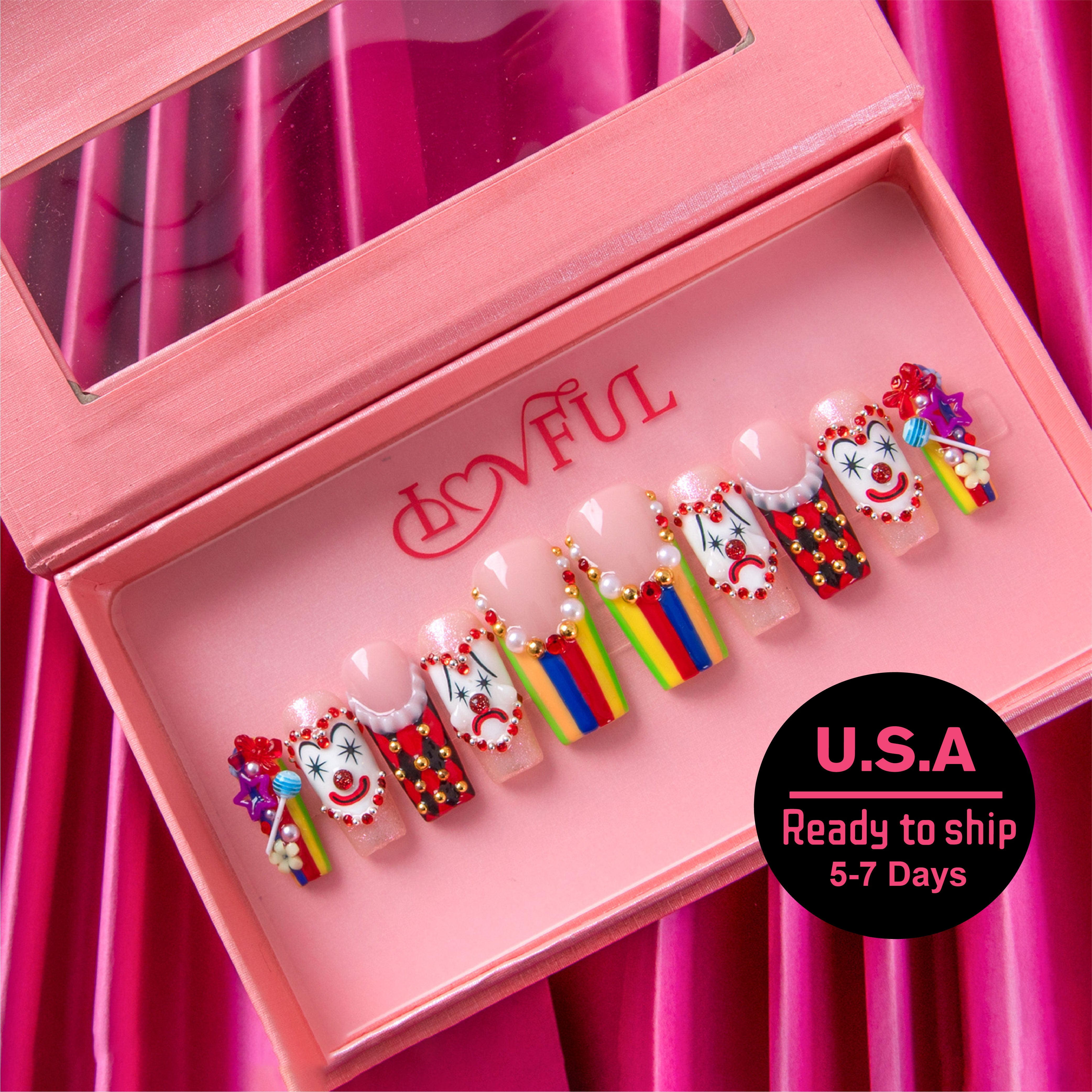 Carnival Chaos Handmade Square Nails H962 RTS