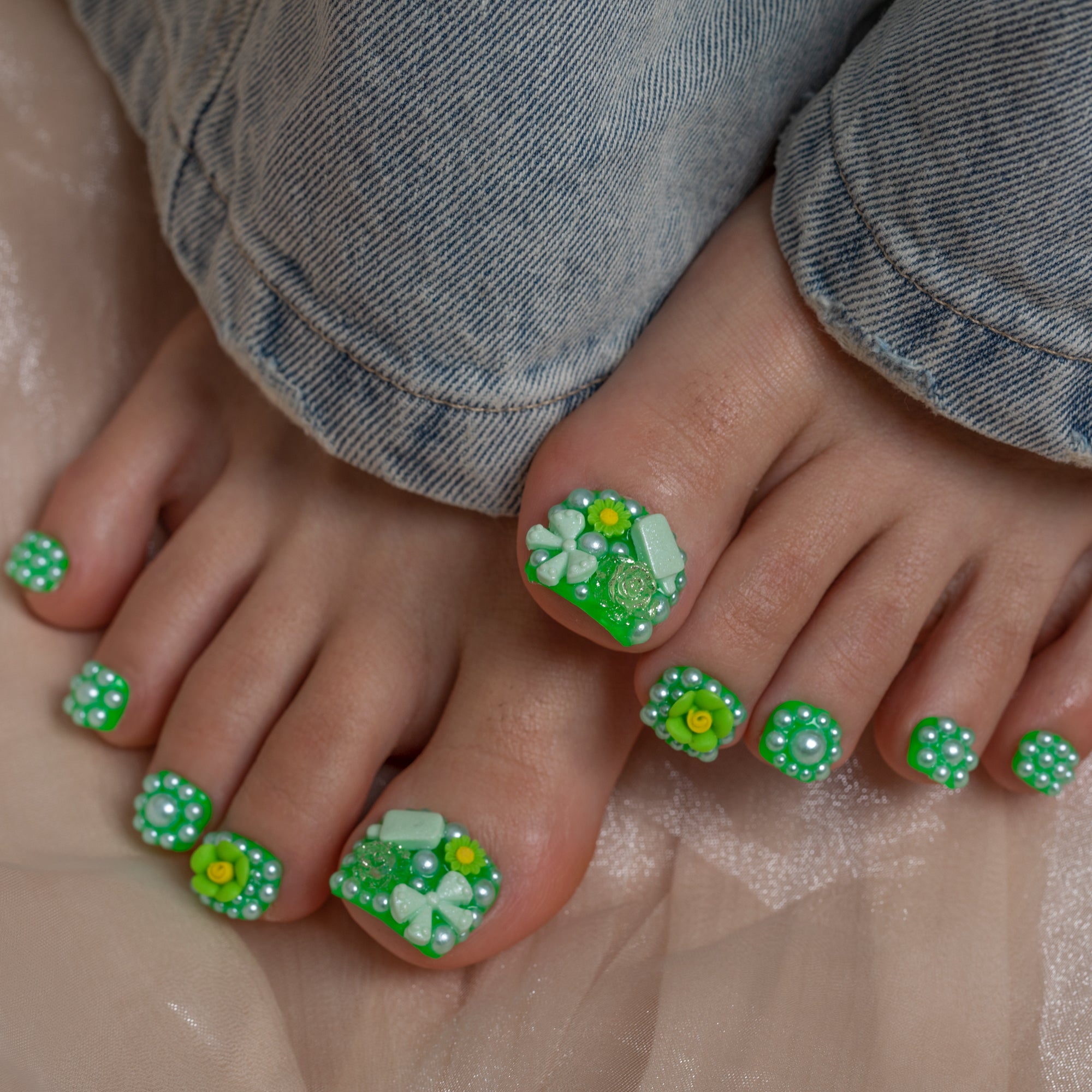 Green Glow Magic T219 Toe Nails - 20Pcs Free Size