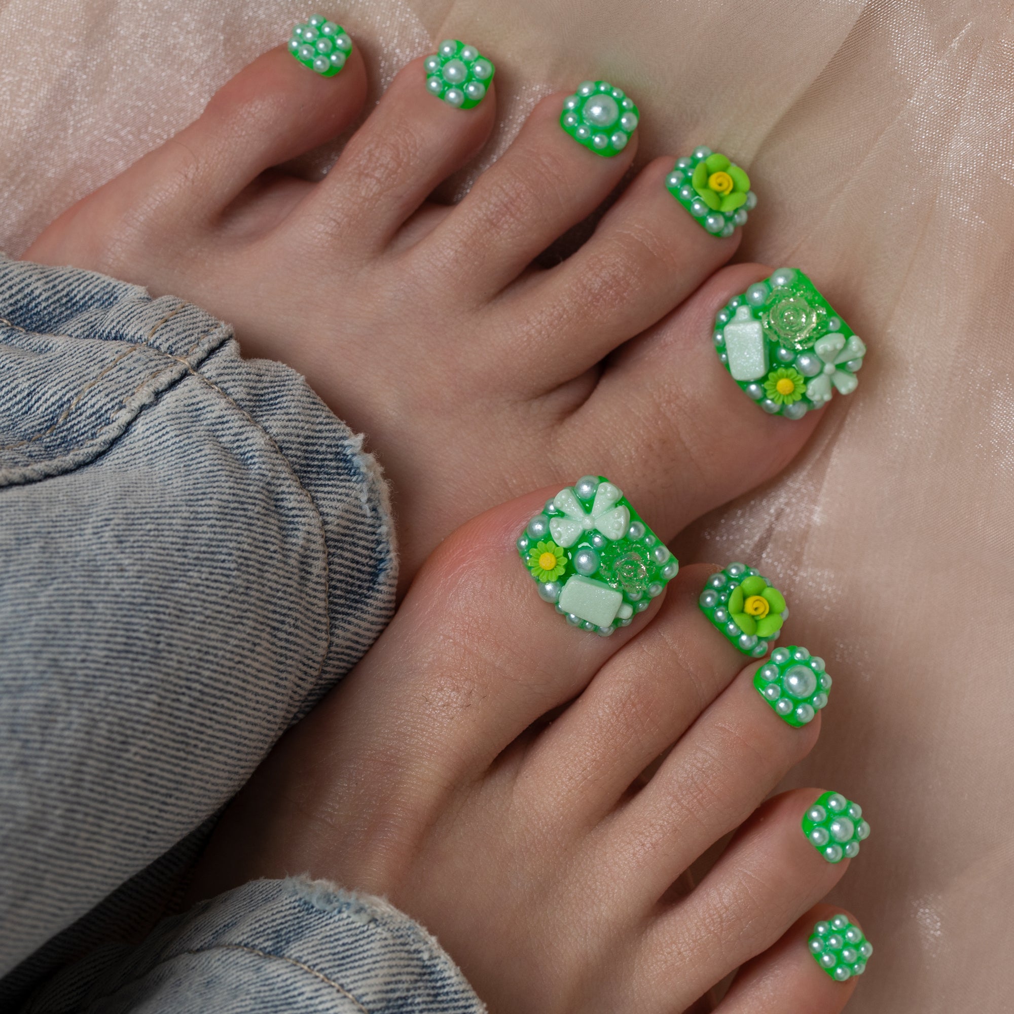 Green Glow Magic T219 Toe Nails - 20Pcs Free Size