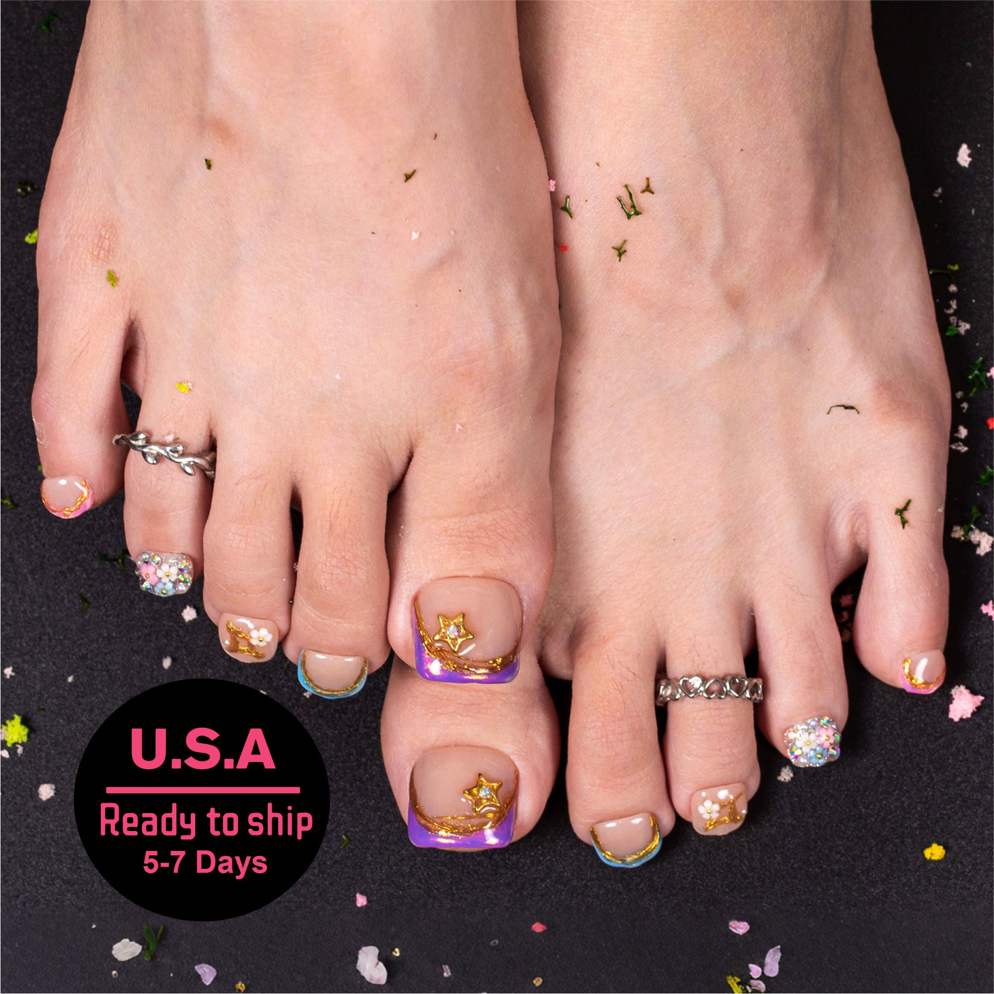 T587 - Gemini in Full Bloom - 20 Pcs FREE SIZE Toe Nails - RTS