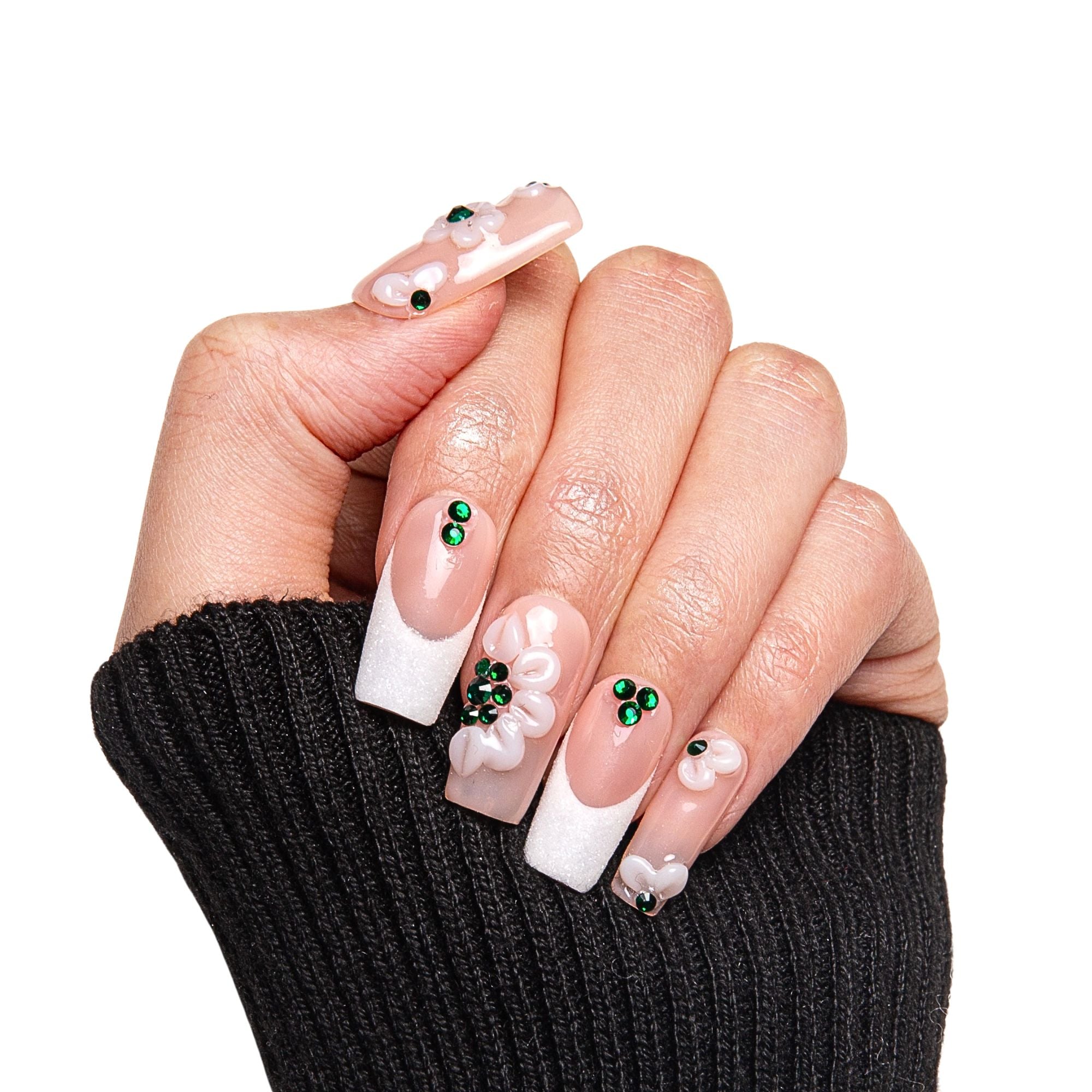 Floral French Tip Handmade Nails H70