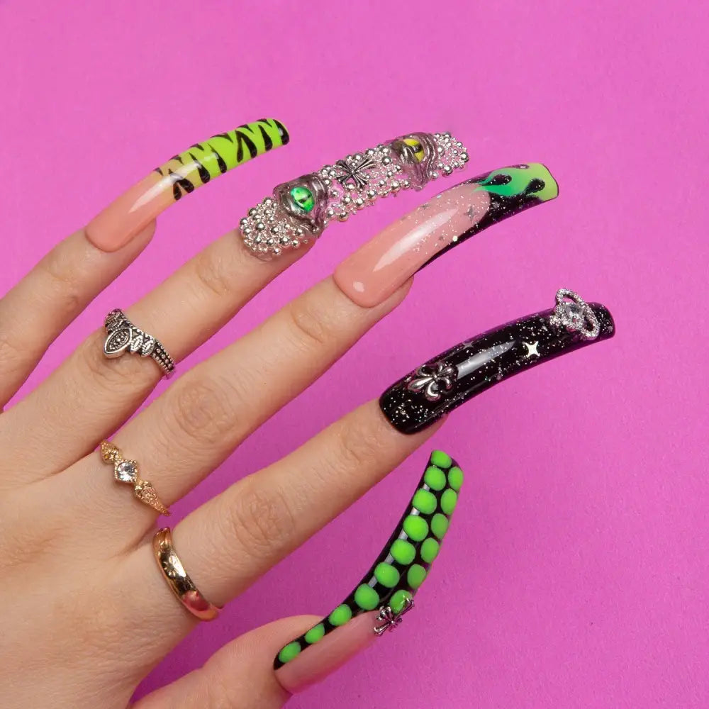 Dare To Roar French Tip Handmade Curve Nails H153 Rts