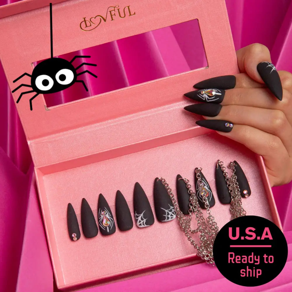 Itsy Bitsy Spider Handmade Stiletto Nails H31 Rts S / Regular