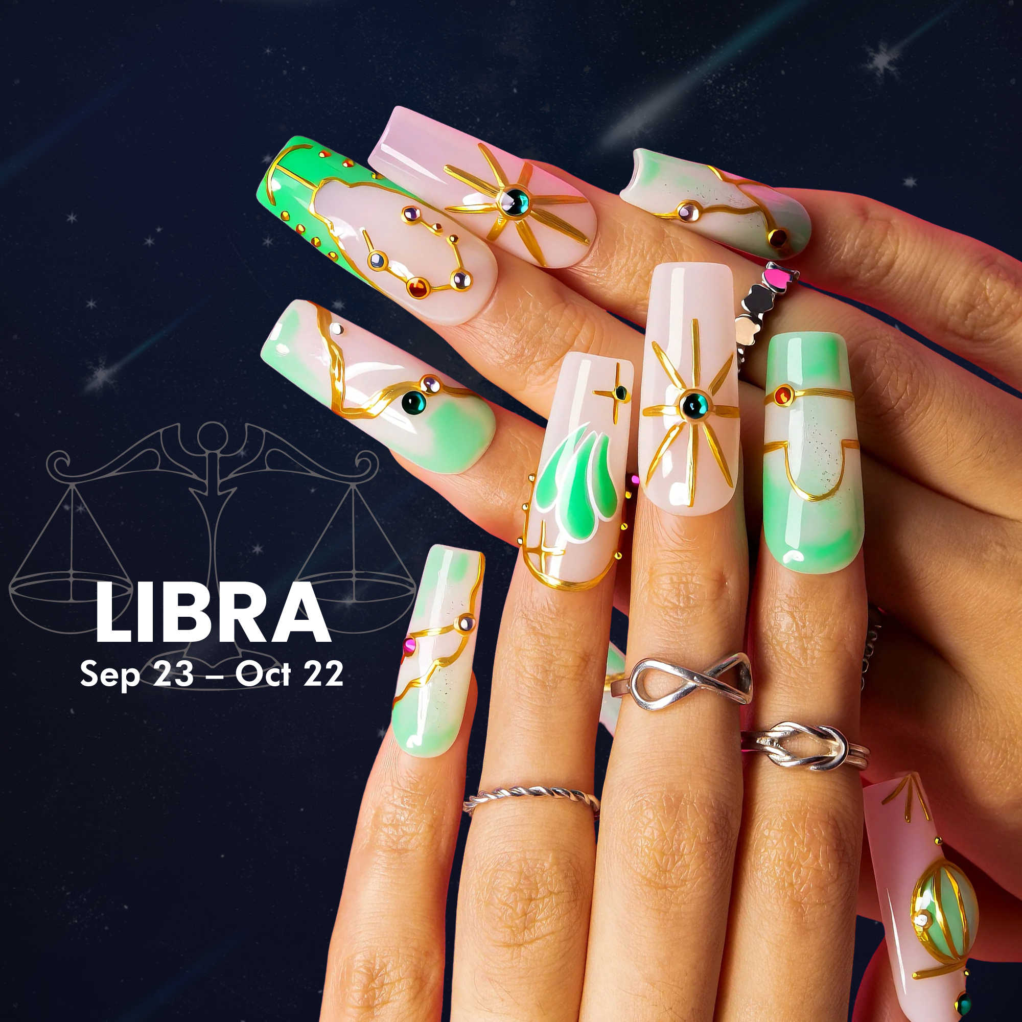 Celestial Libra Dream Handmade Nails H588