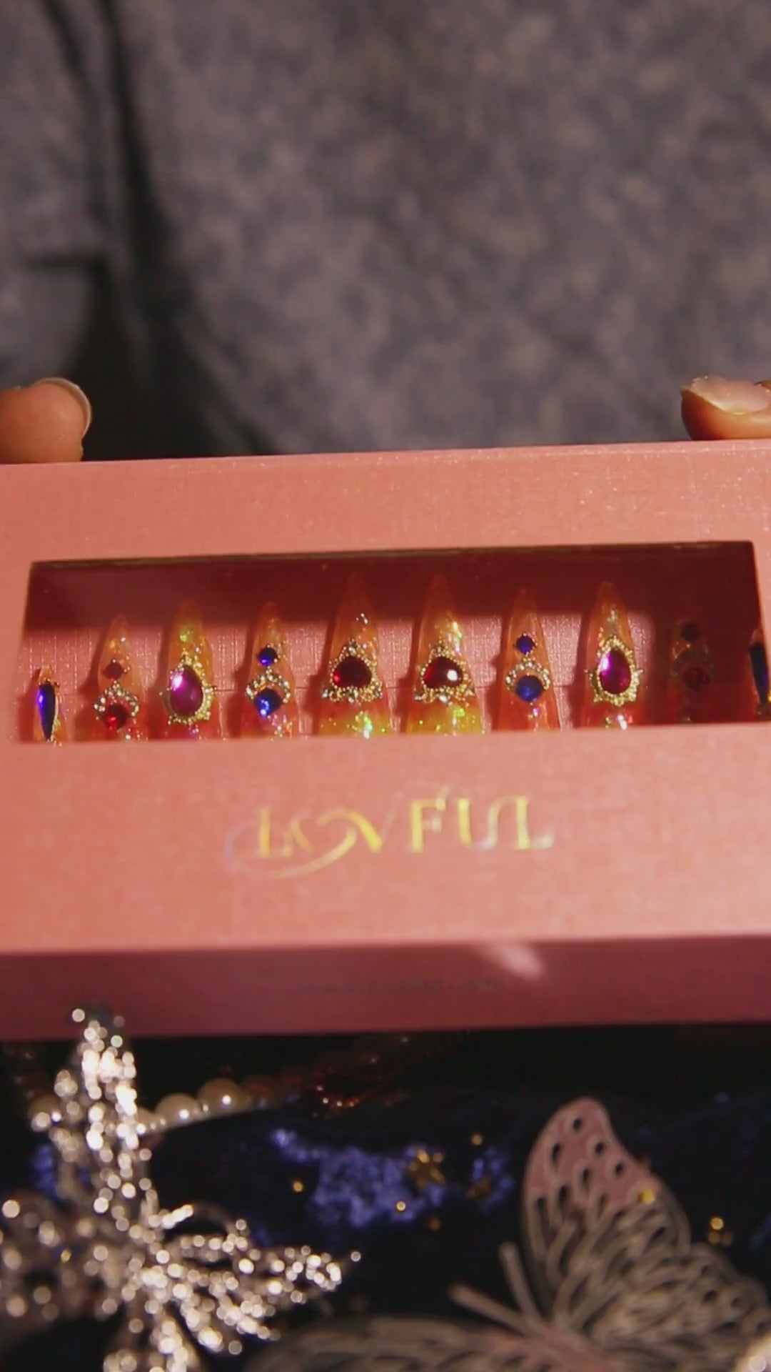 colorful rhinestone press on nail