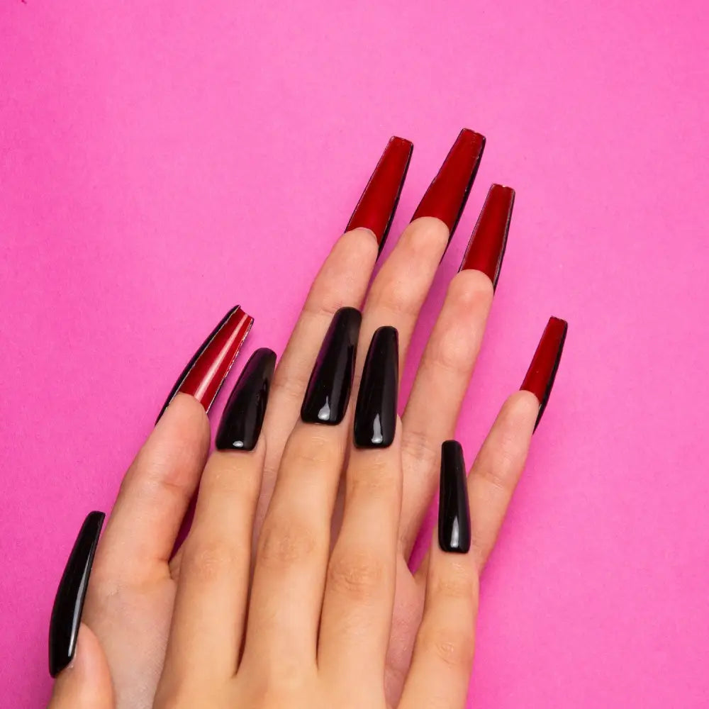 Red Sole Black And Handmade Coffin Nails H22 Rts